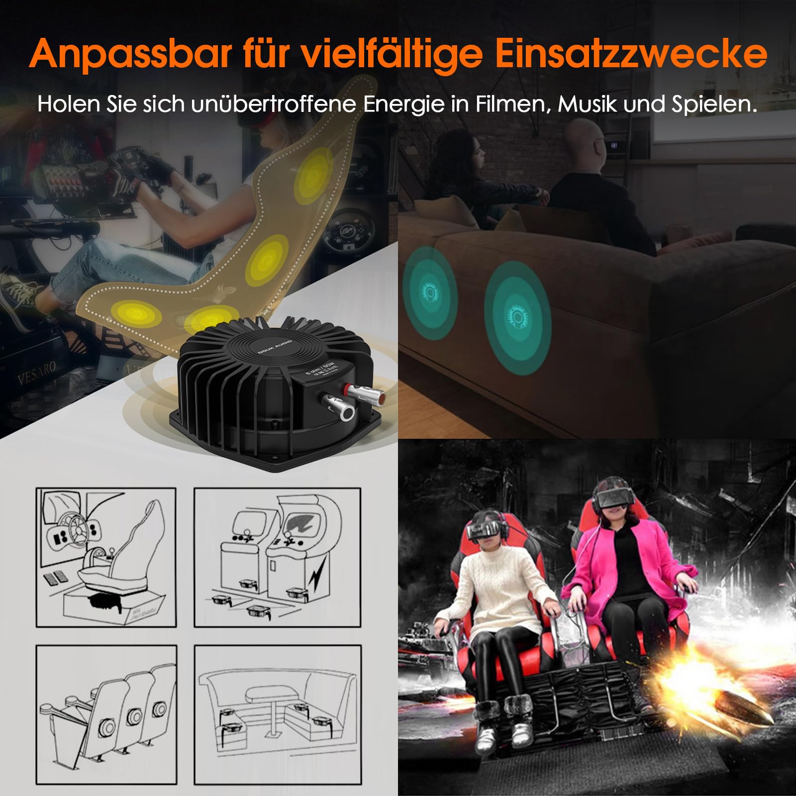 Douk Audio BS-1 Bass Shaker: 50W Hochleistungs Buttkicker – Taktiler Wandler – Subwoofer Tieftöne für Heimkino, Car Audio und Gaming Stuhl Vibrationsimmersion (1 Paar)