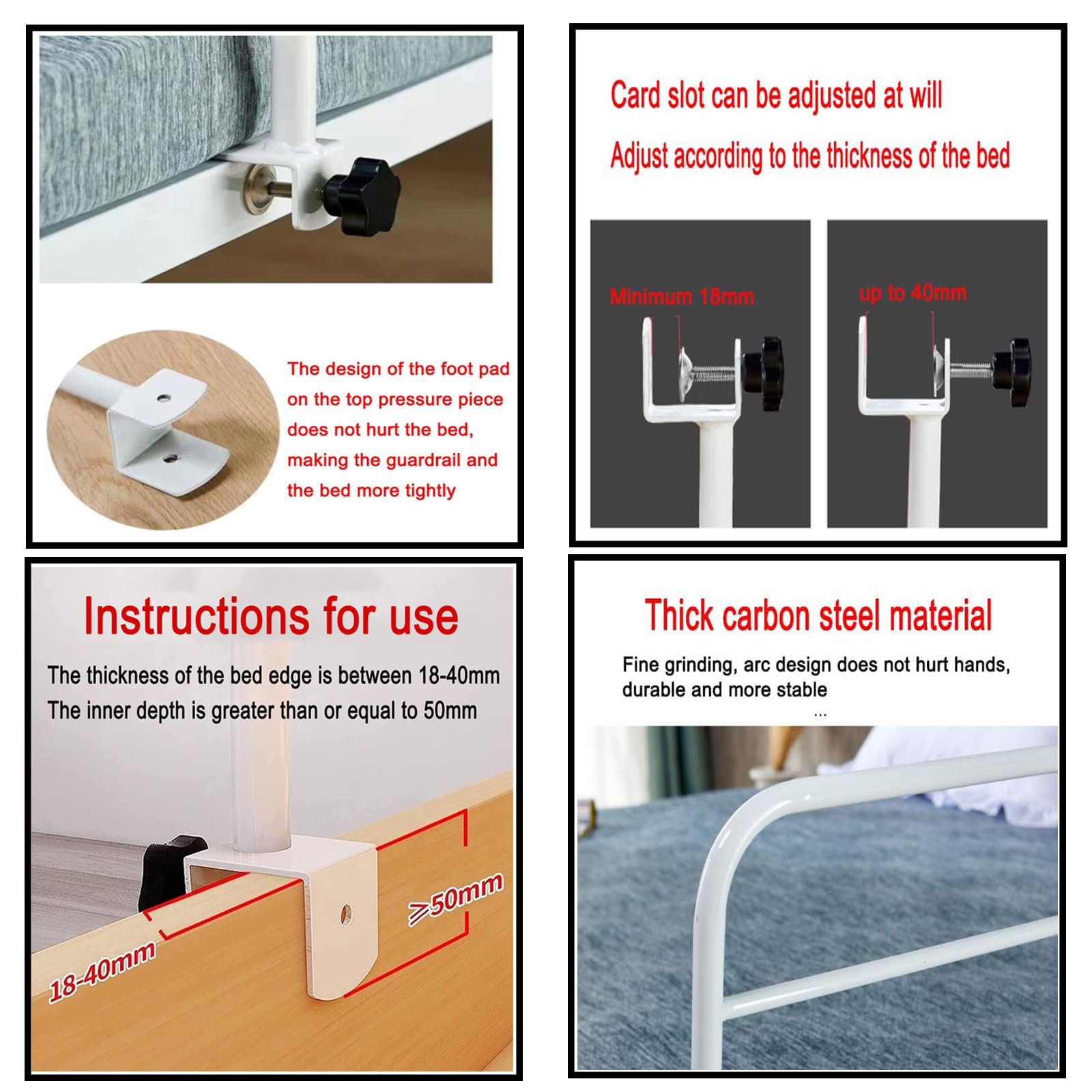 Barandilla de cama ajustable para adultos mayores, barandillas de seguridad para camas médicas con clip, barra de apoyo para prevención de caídas junto a la cama, barandilla auxiliar para cama, para