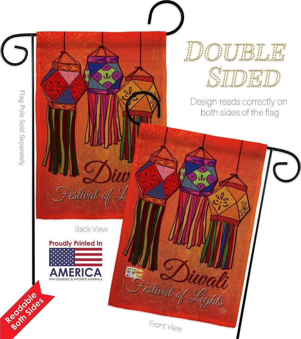 Festival Of Lights Burlap Garden Flags Pack Celebration Diwali Deepavali Hindus Religious USA Applique Small Decorative Gift Yard House Banner Double-Sided Made In 13 X 18.5