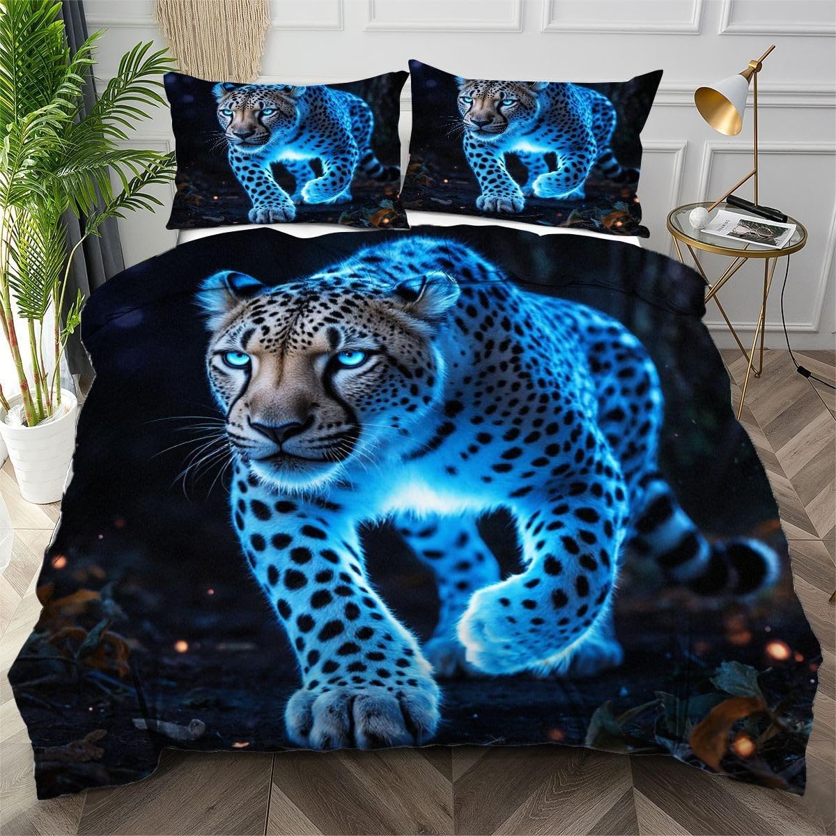 Housse de couette 200x200 panthère bleue pour une ambiance moderne en chambre d'ado