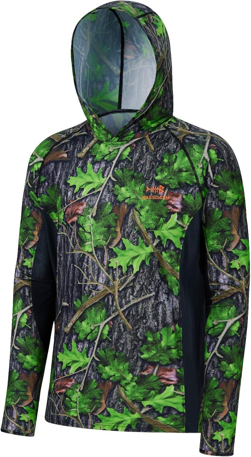 BASSDASH Men's UPF 50+ Lightweight Hunting Camo Hoodie Quick Dry Performance Long Sleeve Fishing Shirt with Hood FS30M
