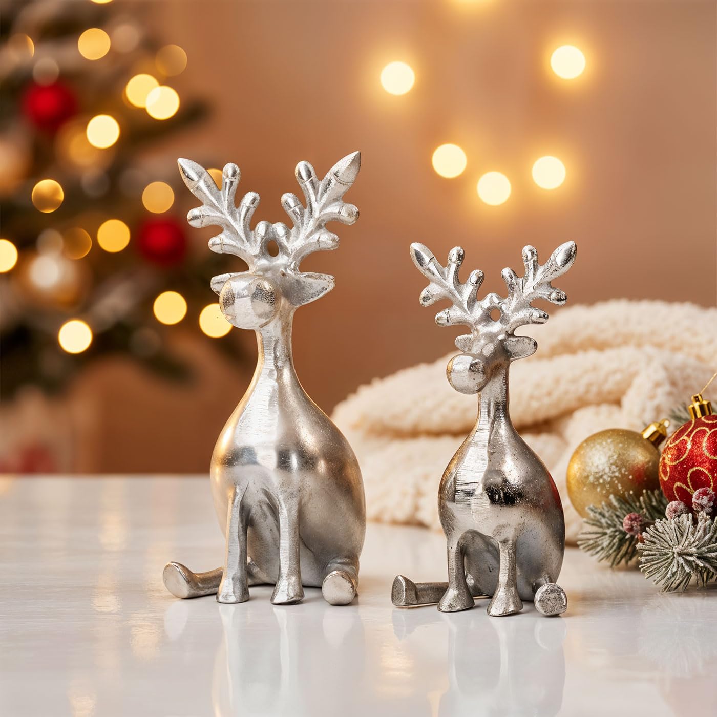 levandeo 2er Set Rentiere Metall Silber Hirsche Deko Tischdeko Weihnachtsdeko Figur Weihnachten Tierfigur Aufsteller