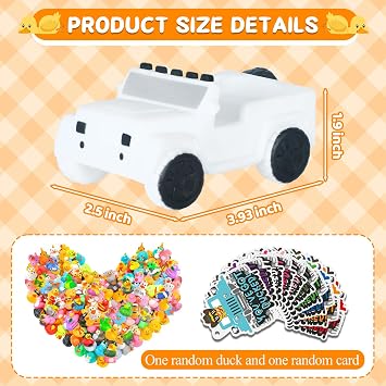 Mini Rubber Duck Set - White Fashion Car Decor with Effortless 10-Second Setup & Random Card, Random Rubber Band | Dashboard Accessory for Car Enthusiasts
