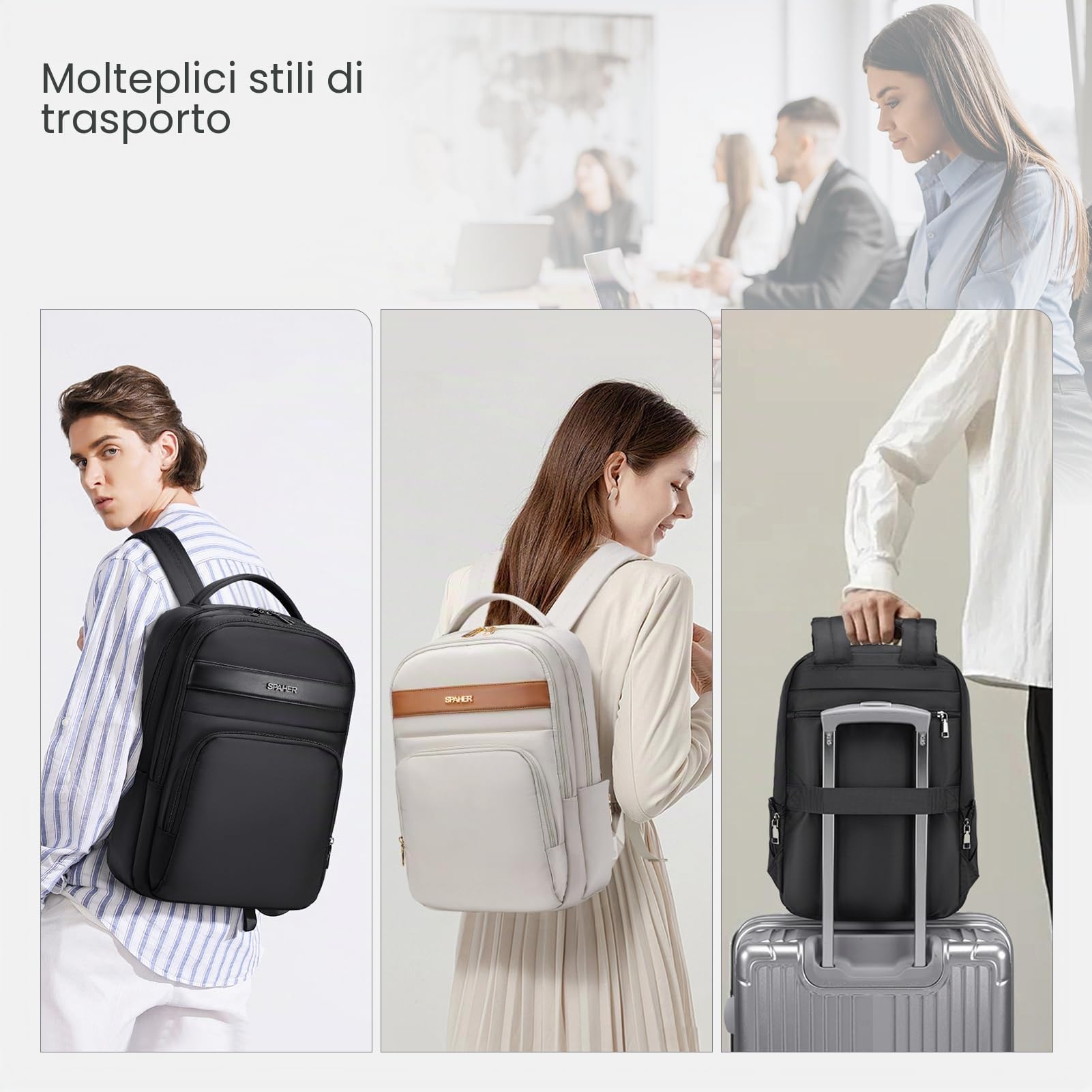 SPAHER Zaino da Viaggio Aereo Bagaglio a Mano 40x30x15 Iberia British Airways Zaino Porta PC 15,6 Pollici Donna Uomo Impermeabile Travel Backpack Cabin Bag per Scuola Lavoro Ufficio, Beige