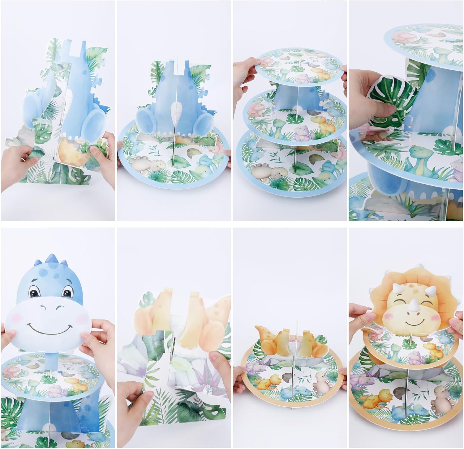 Big Small Dinosaur Cupcake Holder Stand Tower 2PCS for Hatching Soon Baby Shower, Roar I'm 1st 2nd 3rd 4 5 Two Three Rex One A Saurus Birthday Party Decorations Supplies image 2