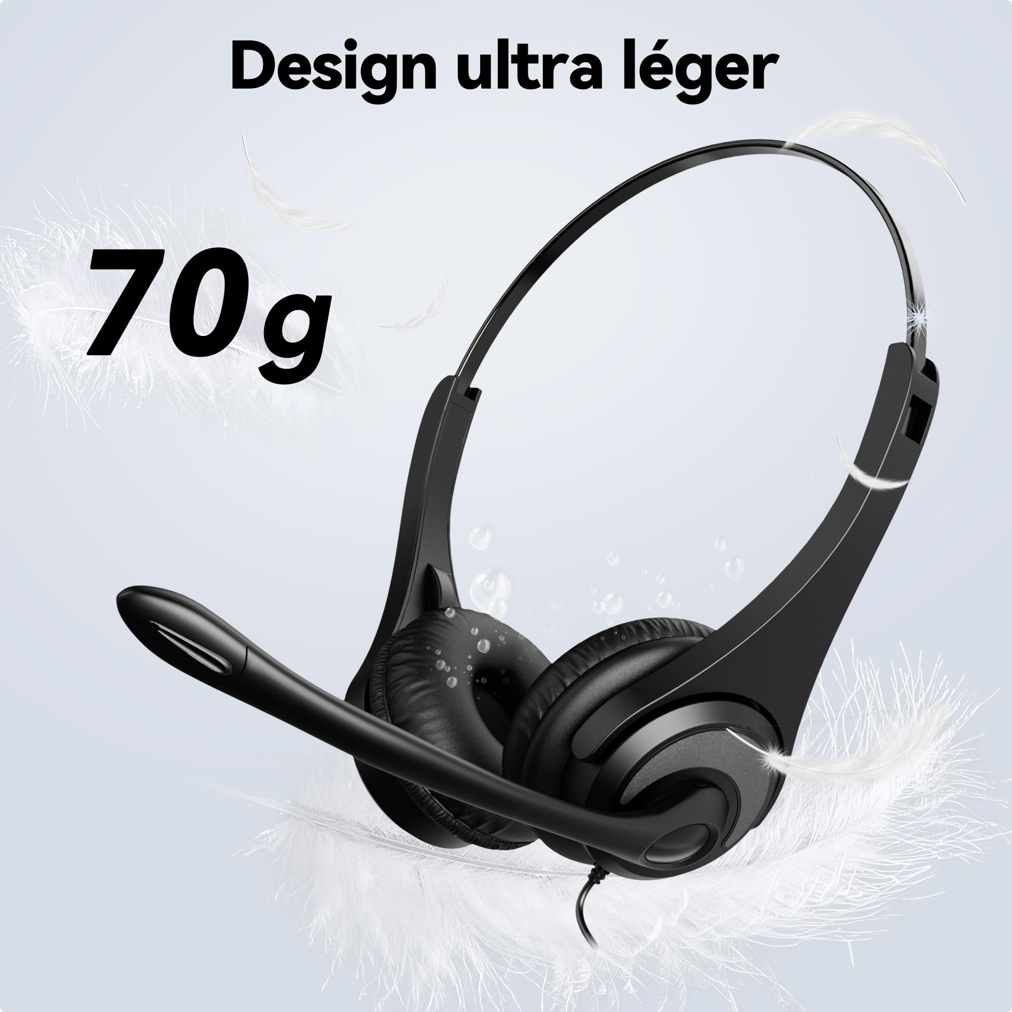 Voistek Casque USB avec Microphone pour PC/Ordinateur Portable, Léger on Ear, Microphone Réglable à Réduction de Bruit, Casque Audio Filaire pour Bureau, Télétravail, Chat, Zoom, Teams