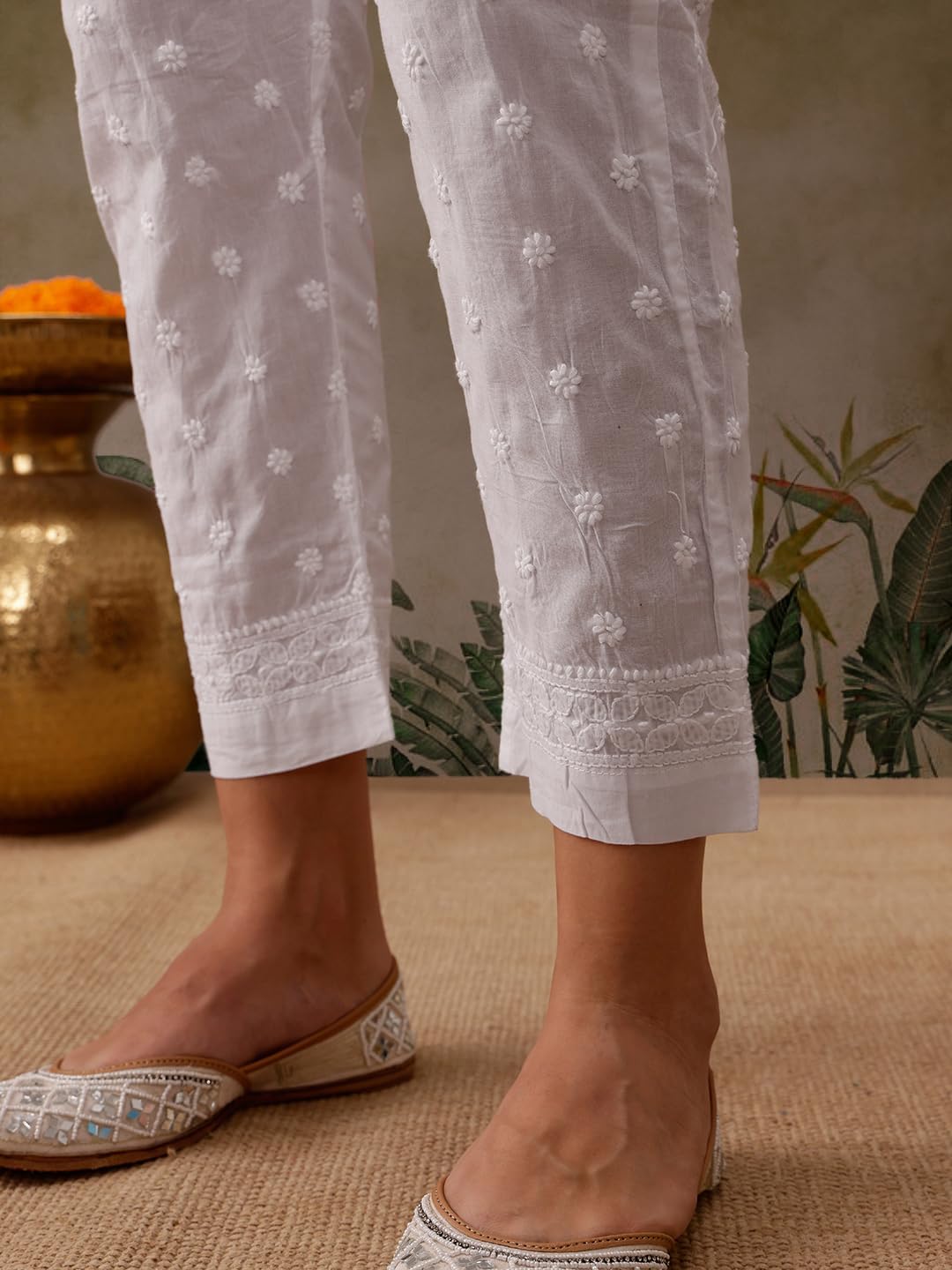 Ada Indian Hand Embroidered Traditional Chikankari Women's Cotton Palazzo Pant A100147 - Image 5
