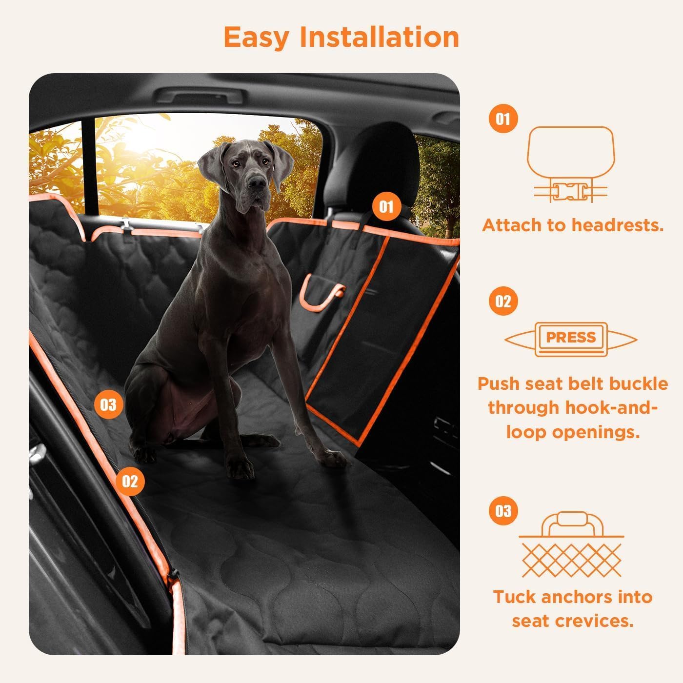 Waterproof Dog Car Seat Cover, Black with Orange... 18 Waterproof Dog Car Seat Cover, Black with Orange...