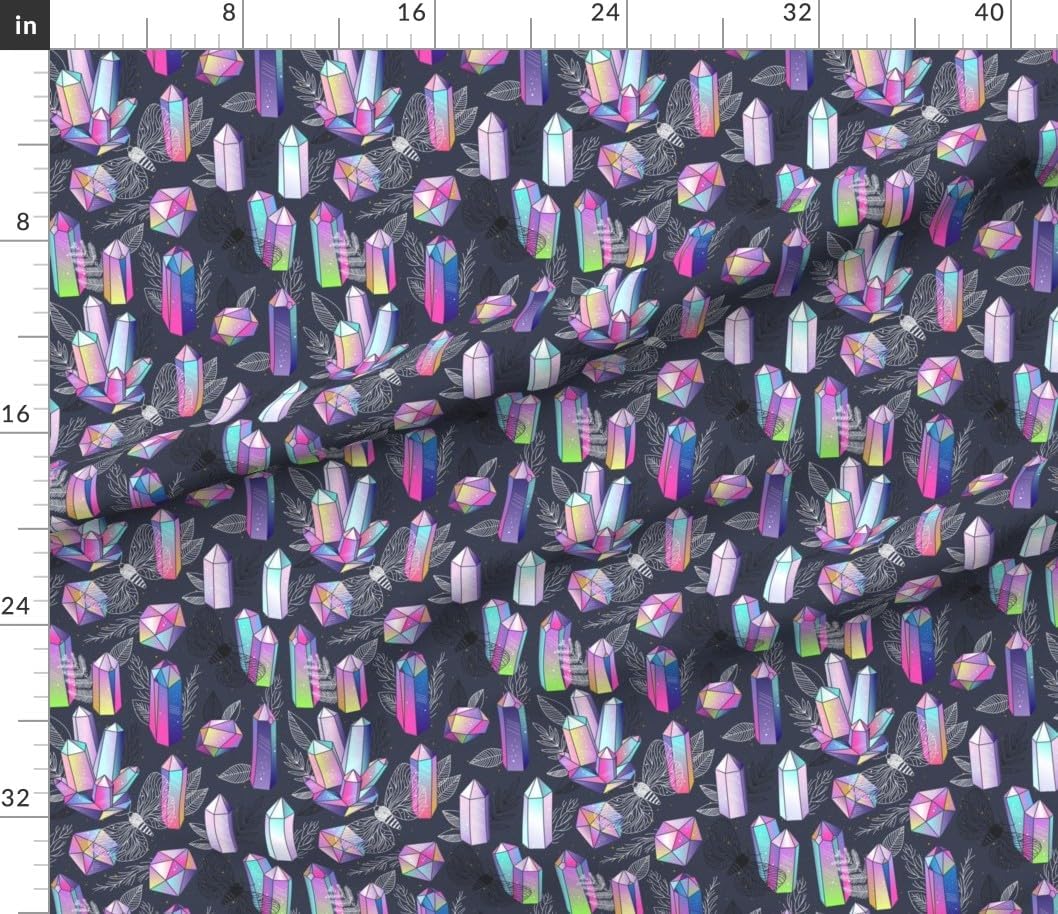 Spoonflower Fabric - Moths Crystals Butterfly Rainbow Witchcraft Printed on Petal Signature Cotton Fabric by The Yard - Sewing Quilting Apparel Crafts Decor
