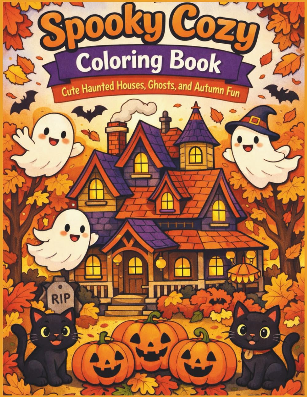 Spooky Cozy Coloring Book: Cute Haunted Houses, Ghosts, and Autumn Fun