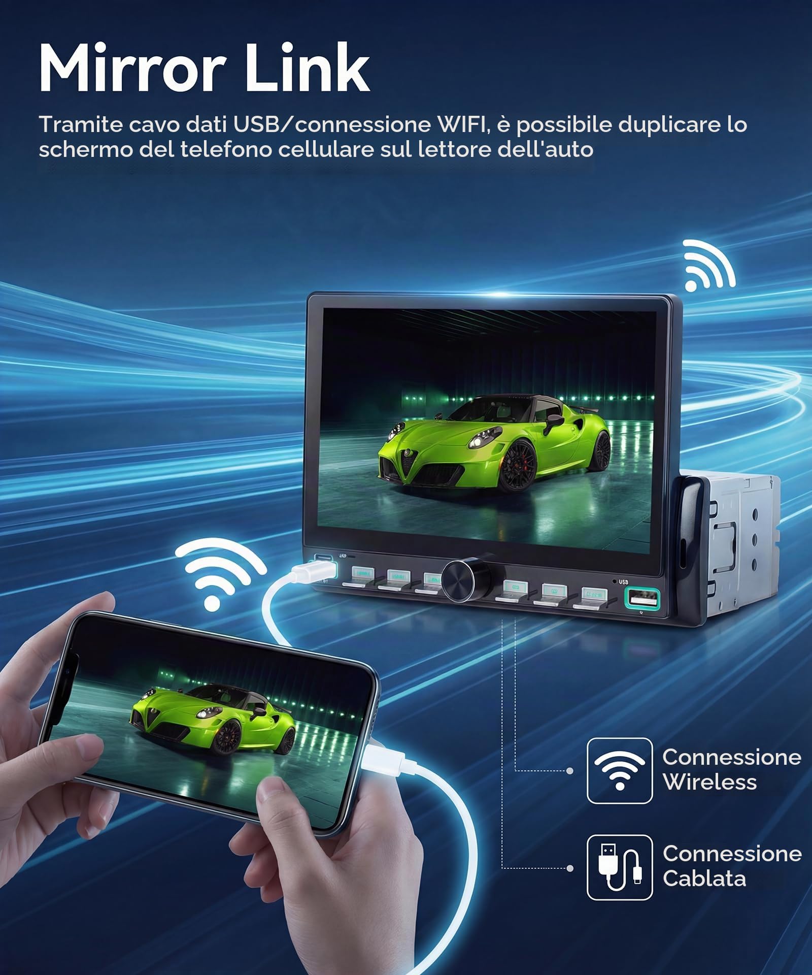 Rimoody Autoradio 1 Din con Bluetooth IOS/Android Mirror Link, 7 Pollici Touchscreen Autoradio Single Din con Vivavoce Bluetooth FM Radio USB/AUX/TF Controllo del Volante Telecamera Posteriore