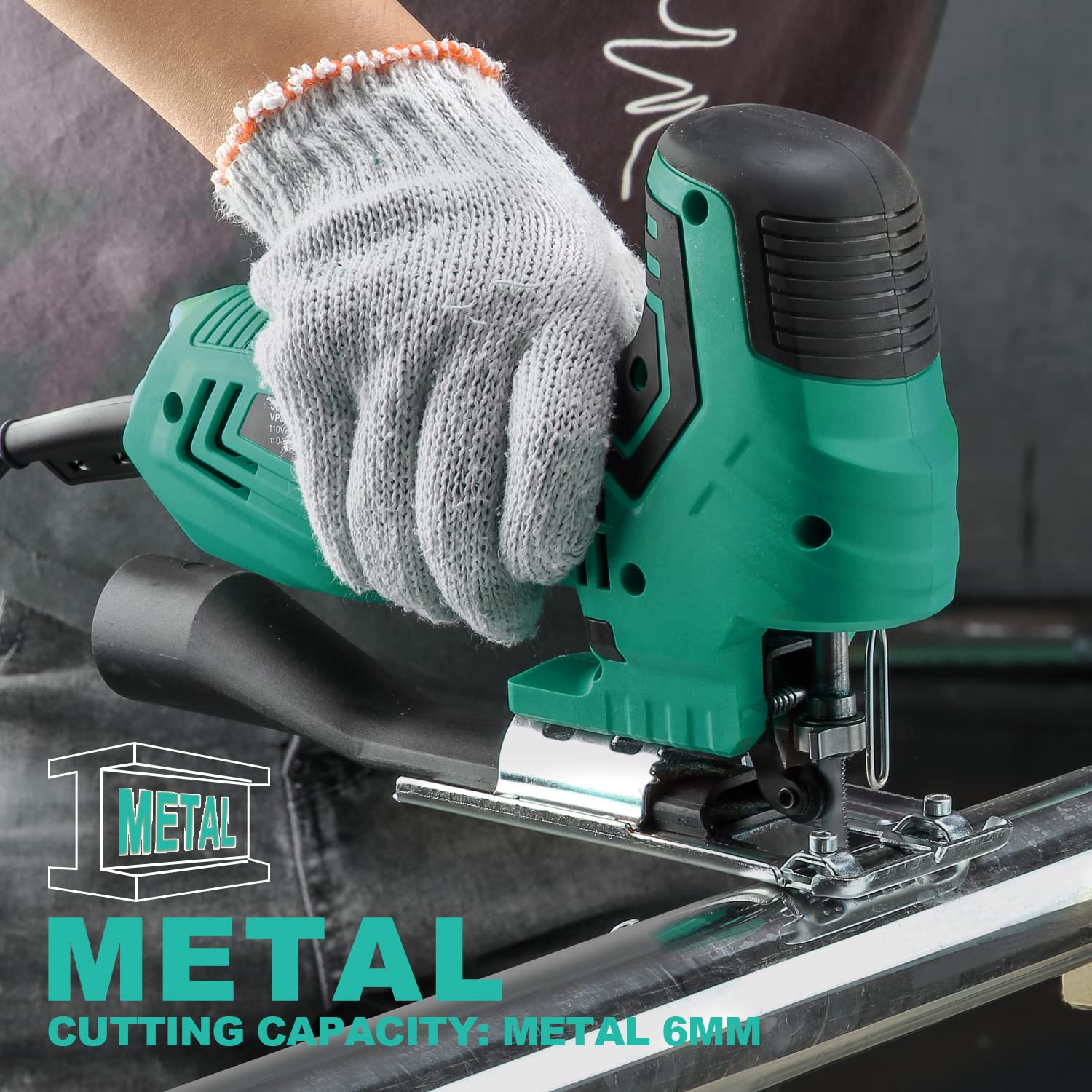 STANEW Seghetto Alternativo 650 W，oscillazioni al min. 1000-3000RPM，6 Velocità Regolabili, 5 lame, Angolo di Taglio da 45º, Profondità: Legno/Alluminio/Metallo: 65/6/6 mm
