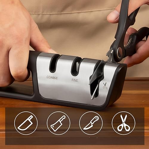 Miniatura 4 de Afilador de cuchillos de 3 etapas para cuchillos de cocina, afilador profesional con ranuras gruesas, finas y para tijeras, abrasivos de diamante,