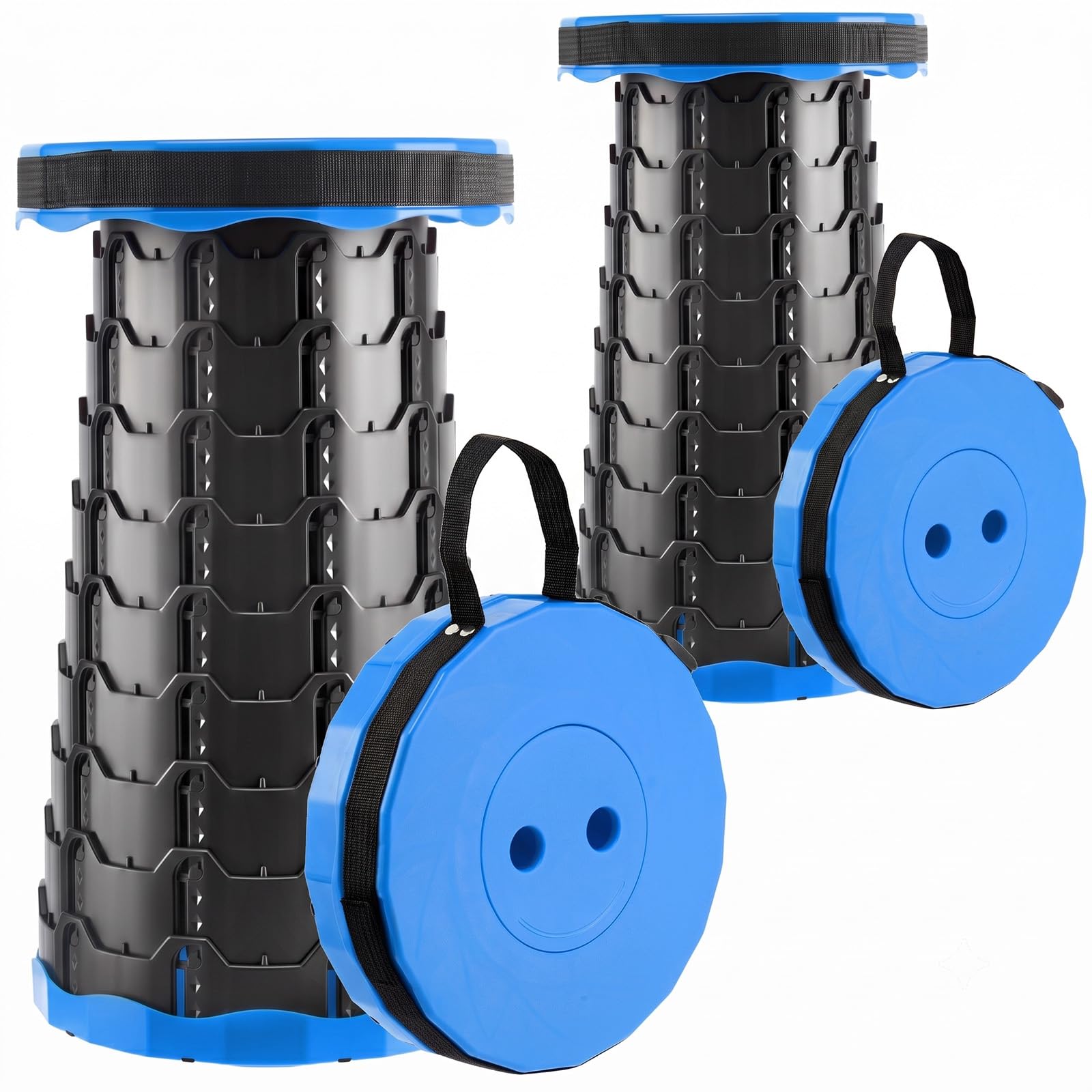 Doseno Collapsible Stool 2 Pack, Portable Telescoping Seat, Light Blue