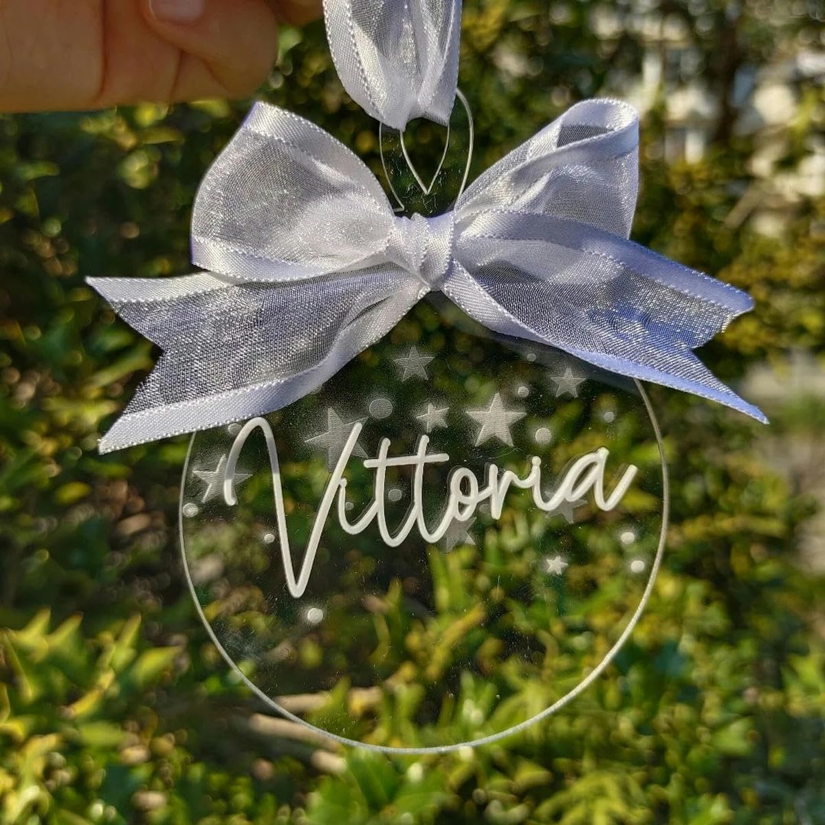 Colgante para árbol de Navidad con Nombre Personalizado, Bola de Navidad acrílica Transparente, Placa Decorativa de Navidad con Lazo, s-1-10 Uds.