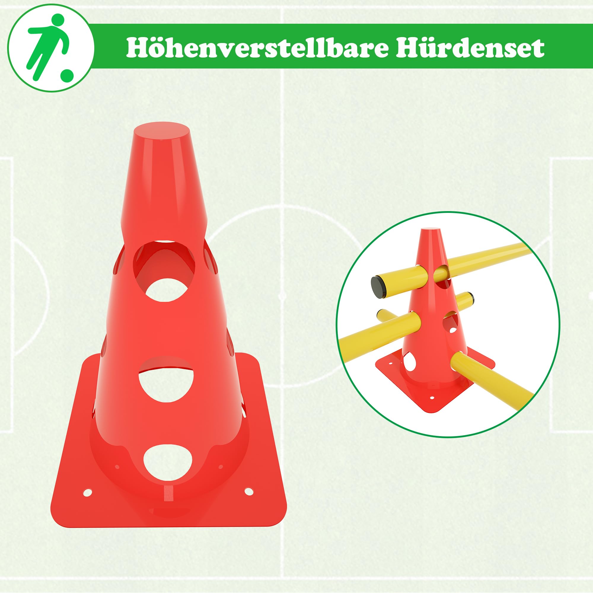 SUBTLETY Agility Hürden für Fußball mit 12 Kegel + 6 Stangen Höhenverstellbar Sports Steckhürdenset Trainingshilfe für Beweglichkeits- & Koordinationstraining Hütchen Set für Kinder Hunde
