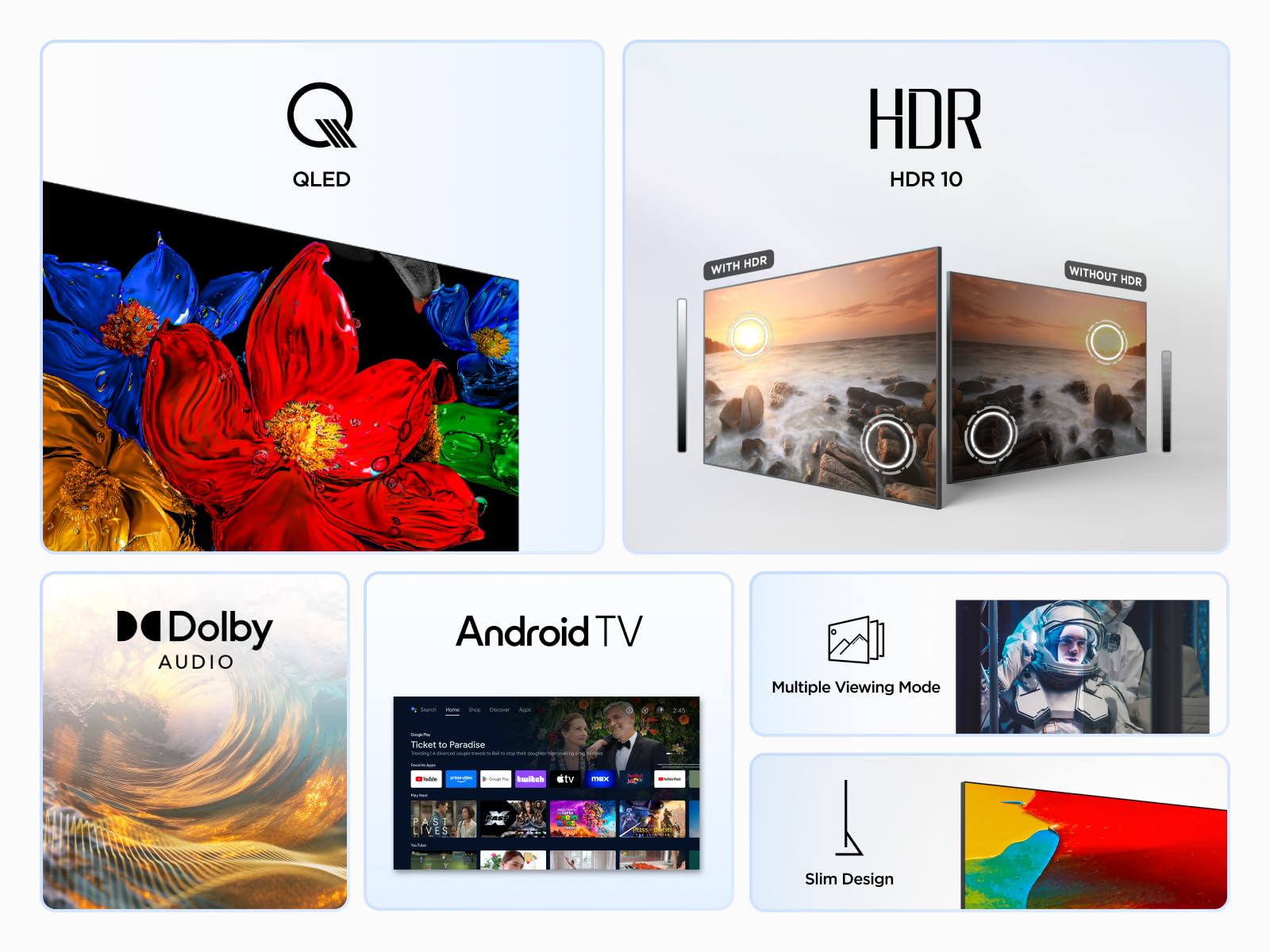 TCL TV 32V4C - 32" HD Smart QLED Direct LED con Android TV e HDR - Compatibile con Google Cast e Google Home, Design Delgado, 2025 V4C