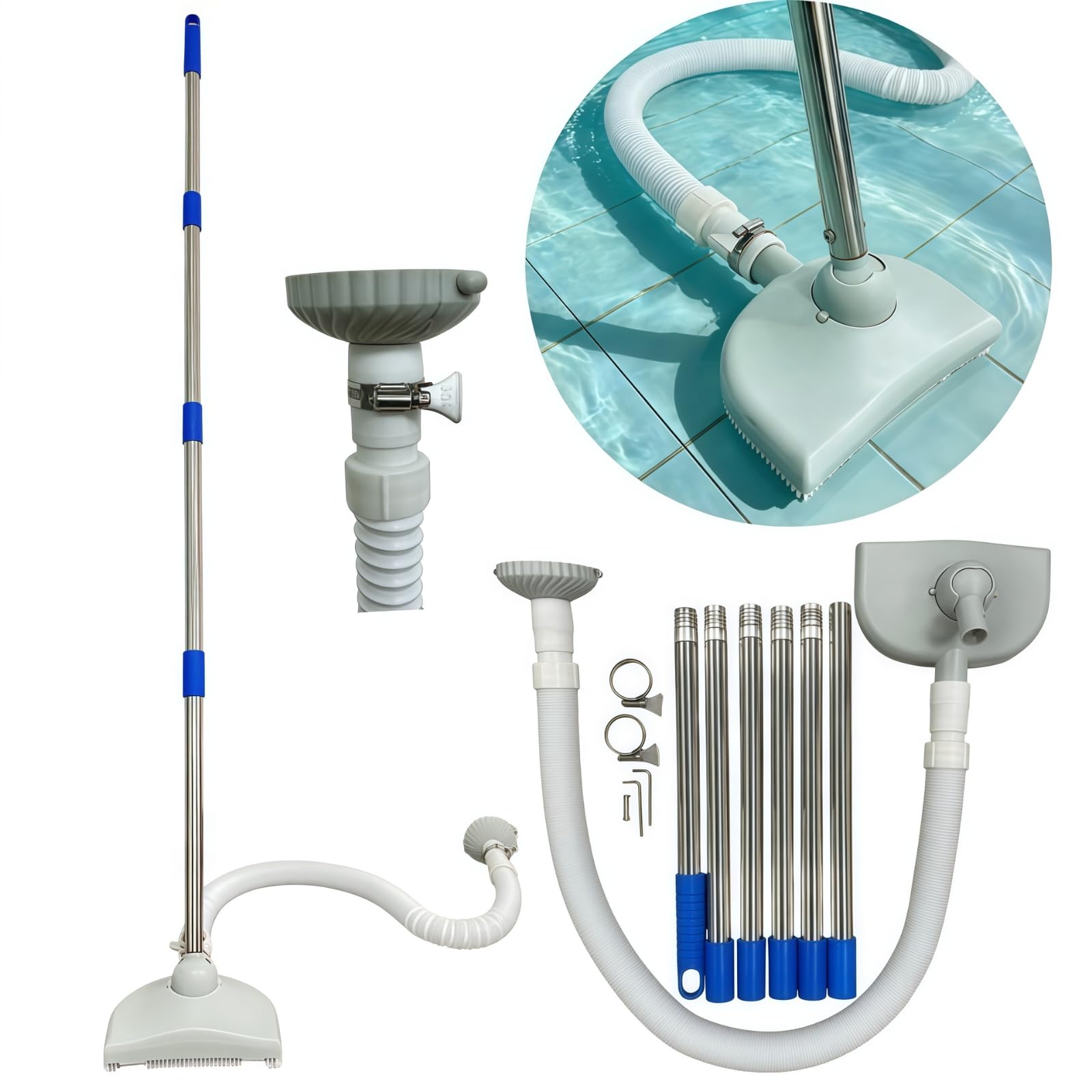Aspirateur Automatique Piscine Kit Complet Nettoyage Puissant sans Électricité - Balai Fil Léger pour Hors Sol Enterrée Spa