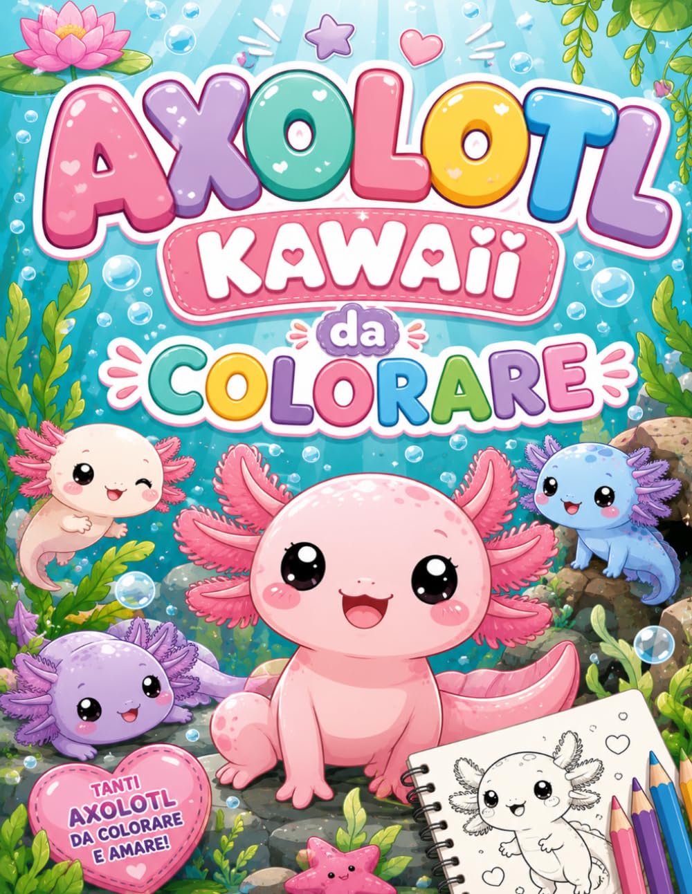 Axolotl Kawaii da Colorare: 30 Avventure Magiche del Salamandrino più Amato dai Bambini — Dai 3 agli 8 Anni