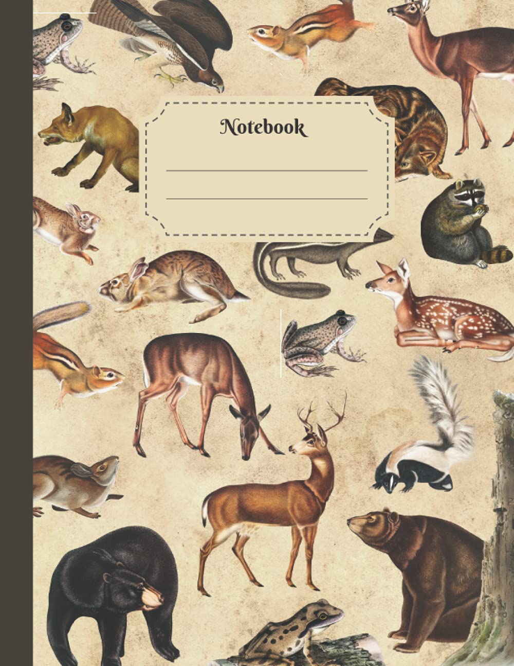 Notebook: Vintage Forest Animals Composition Notebook with Antique Woodland Creatures, College Ruled
