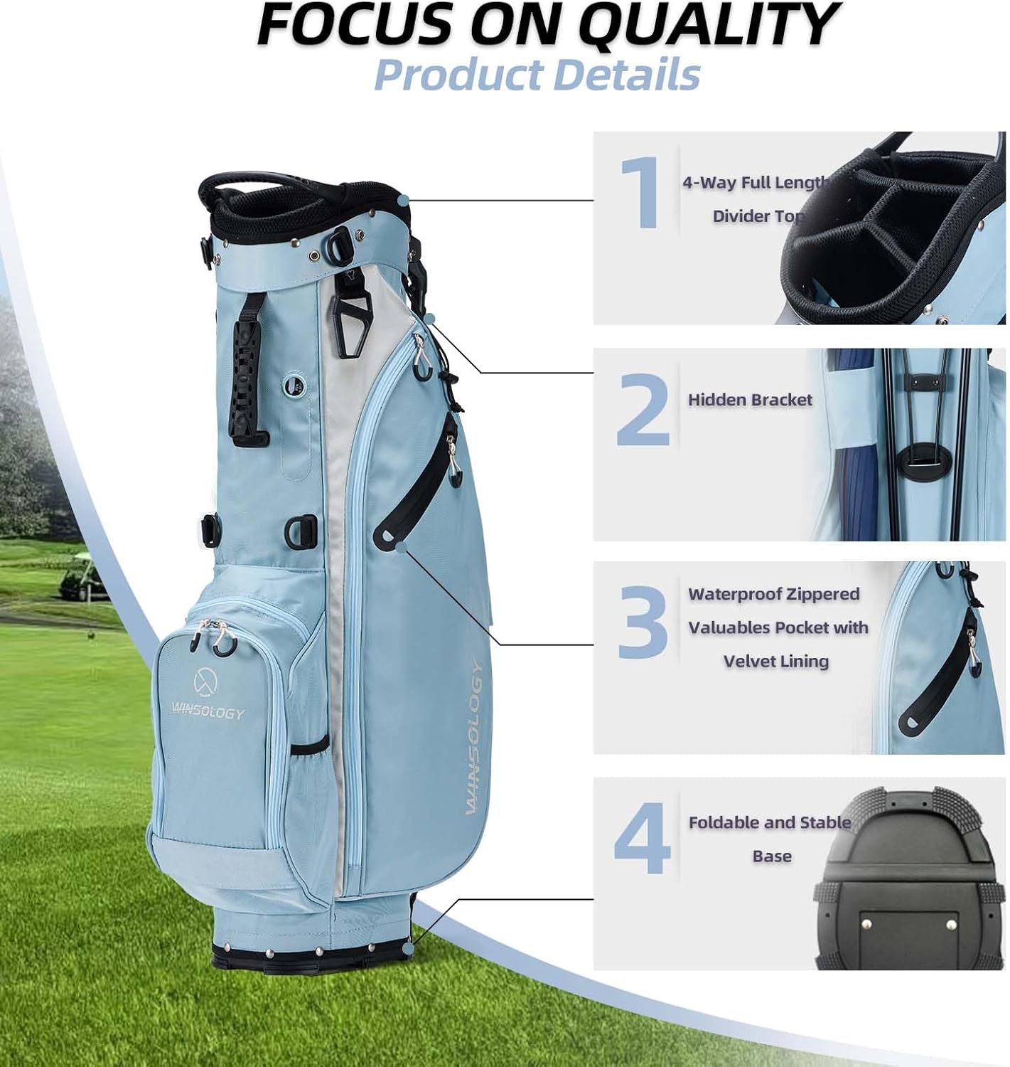Lightweight Golf Stand Bag with 4 Way Top Dividers for Men and Women, Only 4.2 Pounds, 8 Storage Pockets Including Cooler, Double Shoulder Straps, Womens Golf Club Bag
