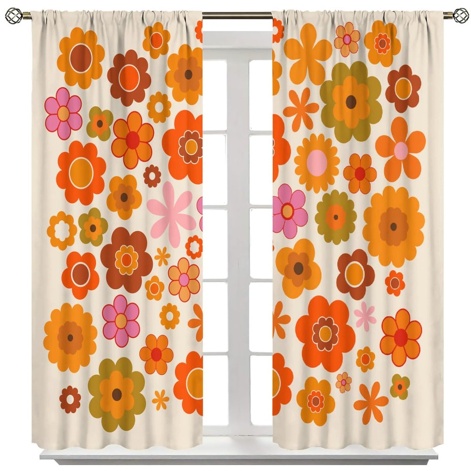JESTRONRY Cortinas florales retro bohemias, estilo bohemio de los años 60 y 70, cortinas opacas con bolsillo para cortinero, para sala de estar, dormitorio, 132 x 213 cm