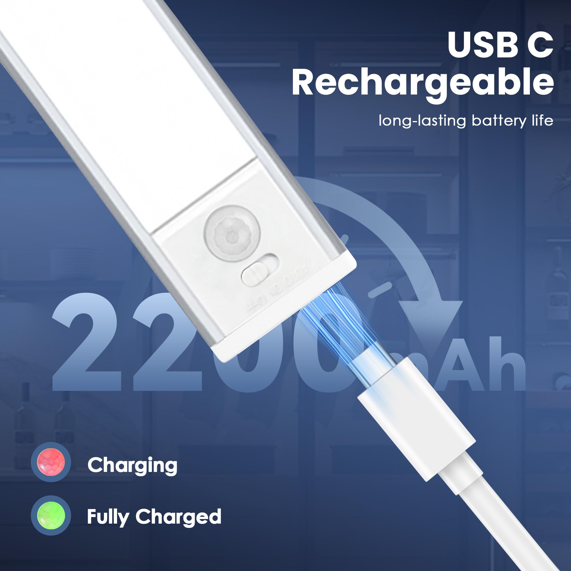 3PZ 40cm Luce Notturna Sensore Movimento 3 Modalità, Barra LED Ricaricabile USB 2200 mAh, 3 Colori Dimmerabile, Luce Magnetica Senza Fili per Cucina, Armadio, Bagno