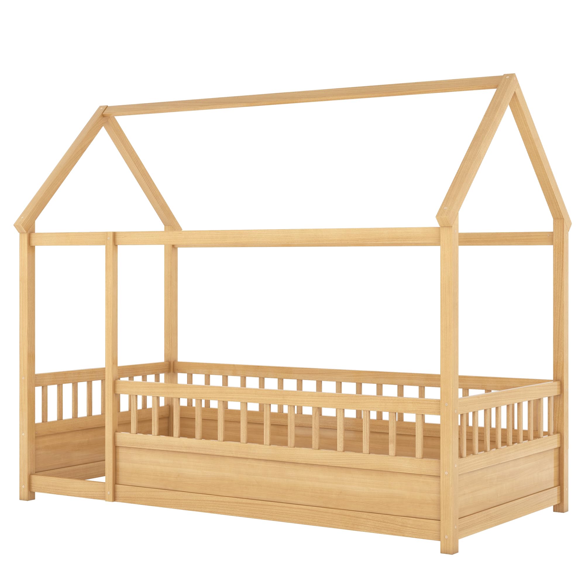 Bellemave Montessori Bed Twin Size, Twin Floor Bed with High Fence, House Beds for Kids, Girls, Boys, Kids Montessori Floor Beds Without Slats,