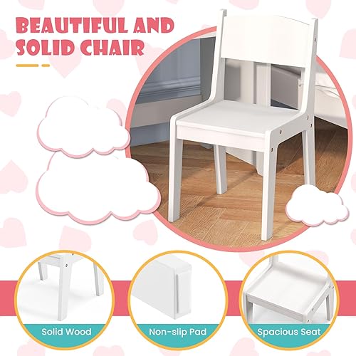 Miniatura 35 de INFANS Vanity - Juego de escritorio y silla de maquillaje de princesa 2 en 1 con espejo desmontable de tres pliegues, estantes de almacenamiento