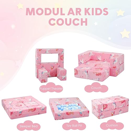 Miniatura 18 de MeMoreCool Sofá modular para niños, sofá convertible suave para niños, silla de espuma de felpa plegable gris para diversión en la sala de juegos de