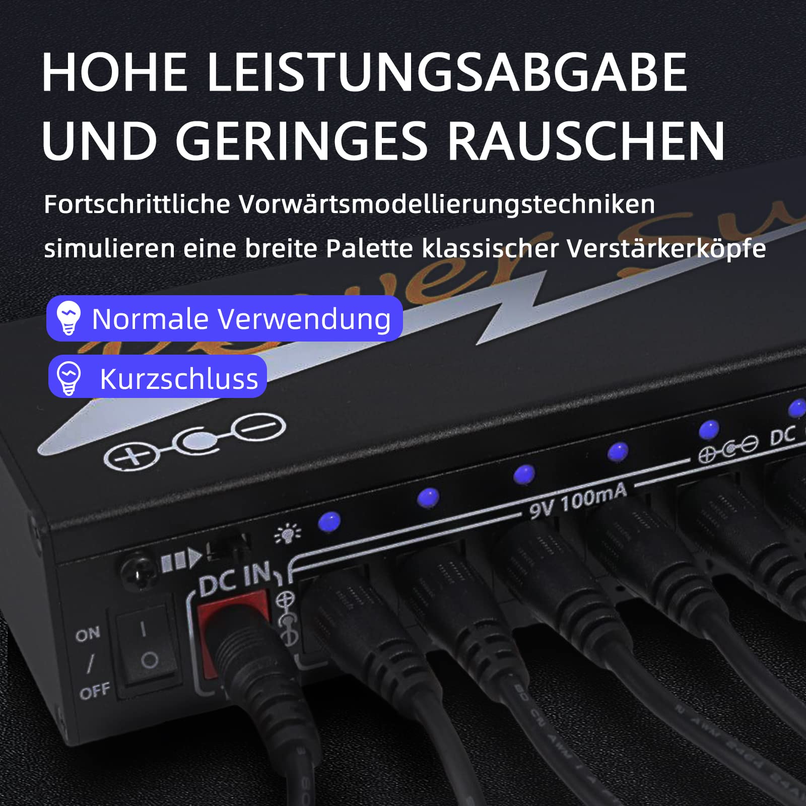 Netzteil für Gitarren-Effektpedale 10 isolierter DC-Ausgang 9V/12V/18V mit separatem Kurzschlussschutz EU Adapter