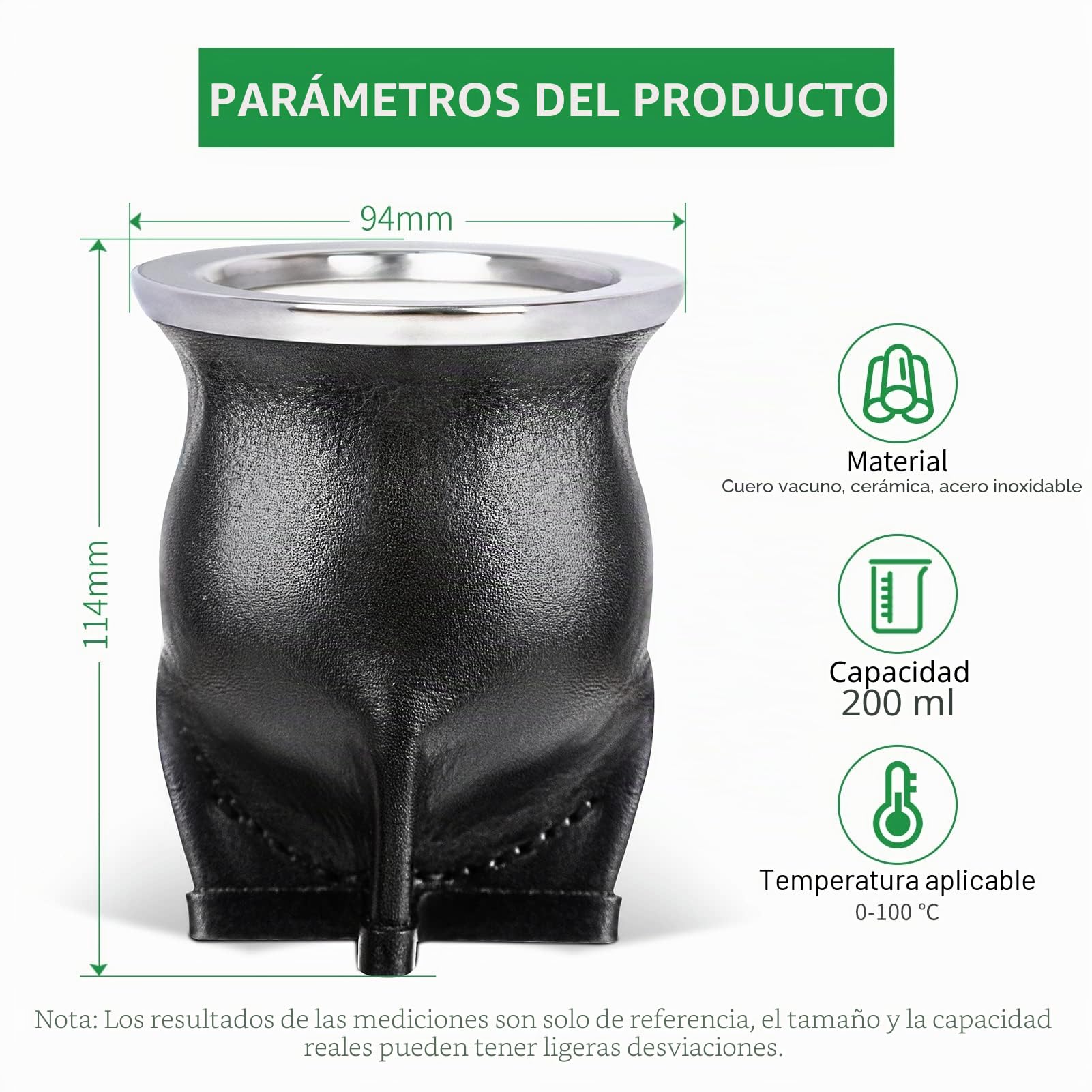 Cuopru Forro Cerámico Yerba Mate Taza Argentina Calabaza con Bombilla Mate Pajita, Cepillo de Limpieza (Negro)