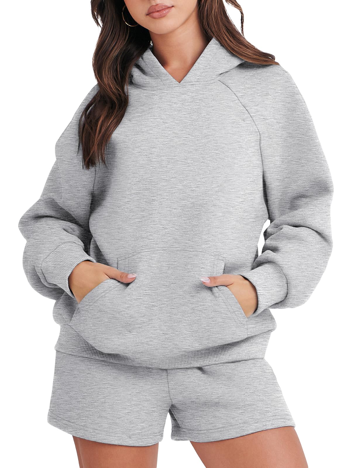 ATHMILEWomens Oversized 2 Piece Lounge Set Hoodies Shorts Set Fall Outfits 2023 Long Sleeve Cozy Sweatshirt Sweatsuit
