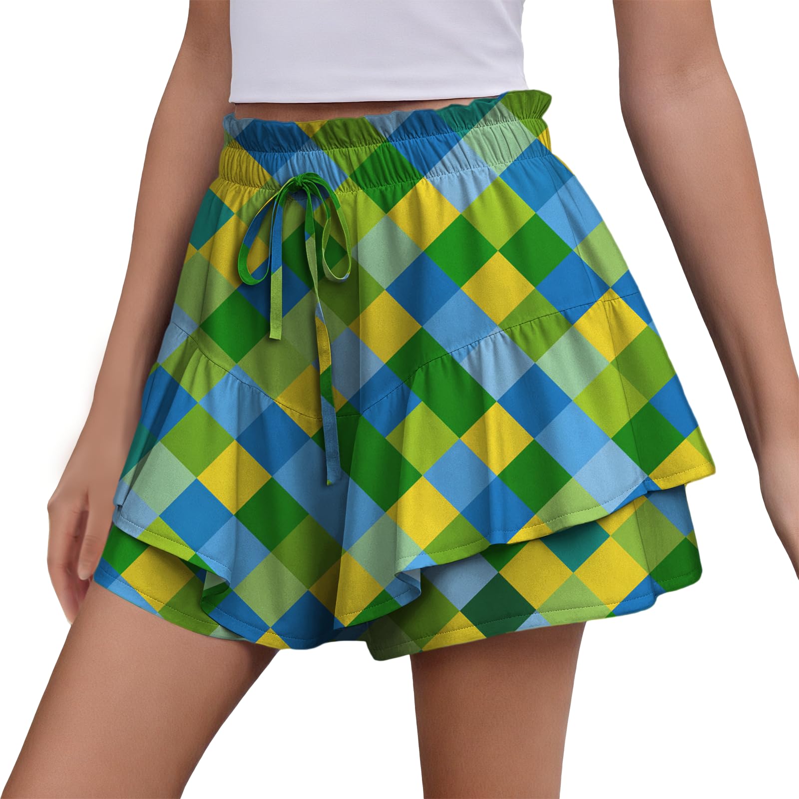 Flowy Skort for Women Fashion Drawstring Elastic Waistband Breathable Plus Size Skirts High Waisted Boho Beach Wear