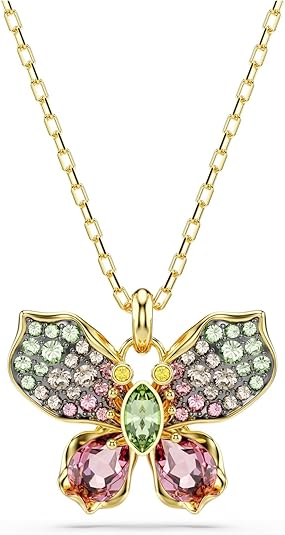 Swarovski Idyllia Pendant, Mixed cuts, Pavé, Butterfly, Multicolored, Mixed Metal Finish