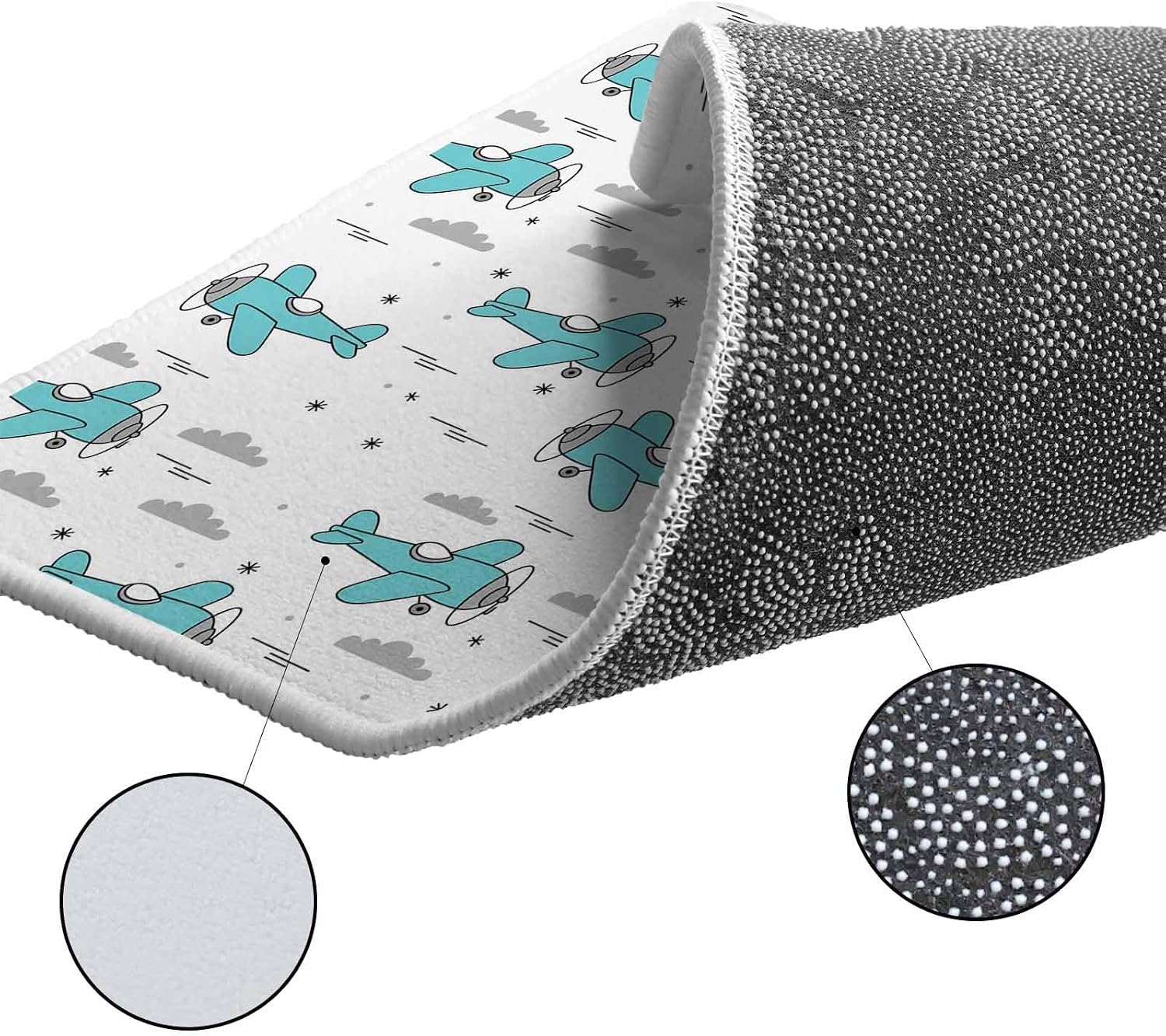 Turquoise Airplane Kitchen Rugs and Mats Set of 2, Non-Slip Kitchen Sink Mat, Modern Abstract Art Cartoon Clouds Washable Doormat Bathroom Rugs Runner for Bedroom/Living Room 23.6"x35.4"+23.6"x70.9"