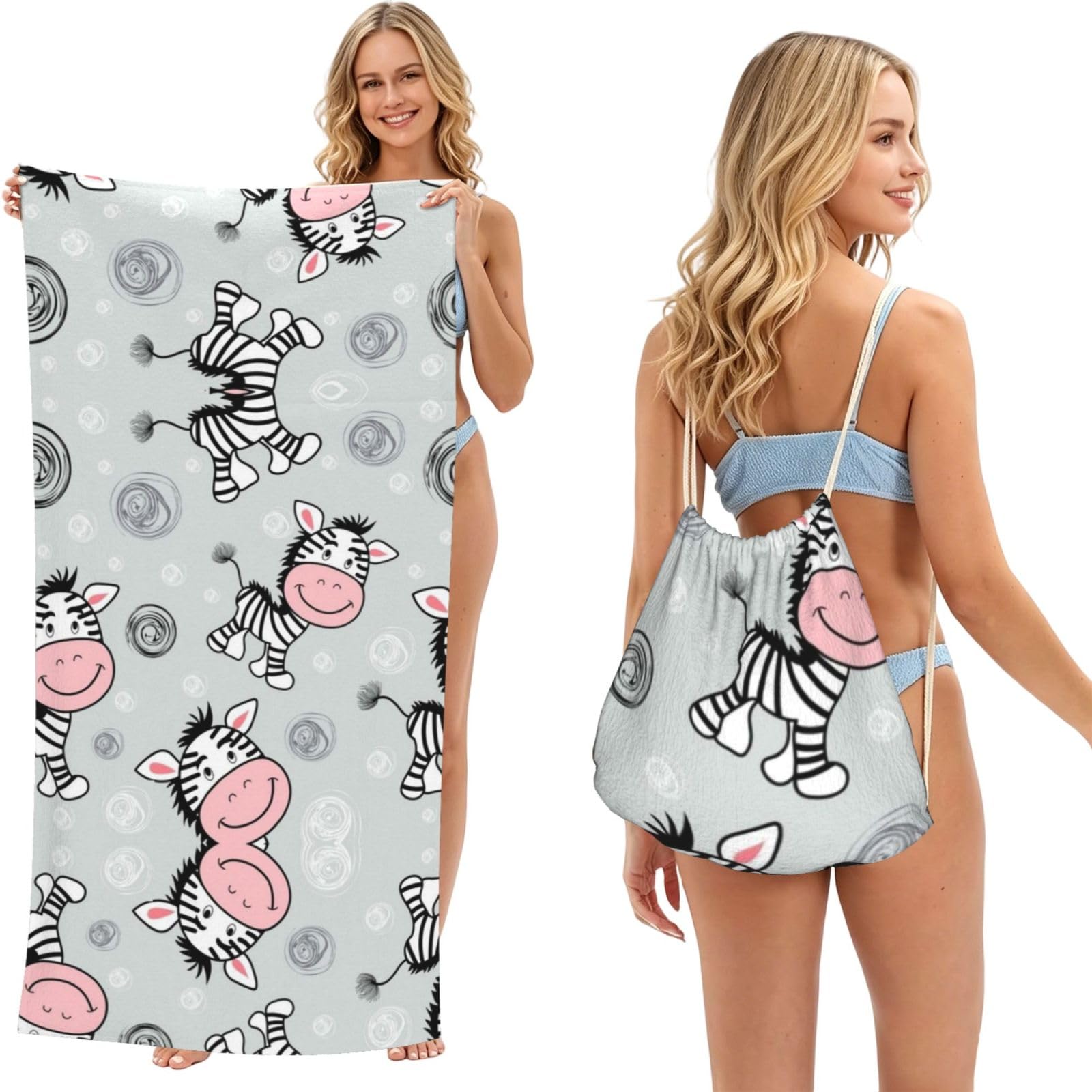 EZDLOWVBA Cute Zebra Print Beach Towel Backpack 2 In 1 Summer Large Lightweight Beach Towel - Multifunctional Ship Pattern Towel Bag For Storage,Sport