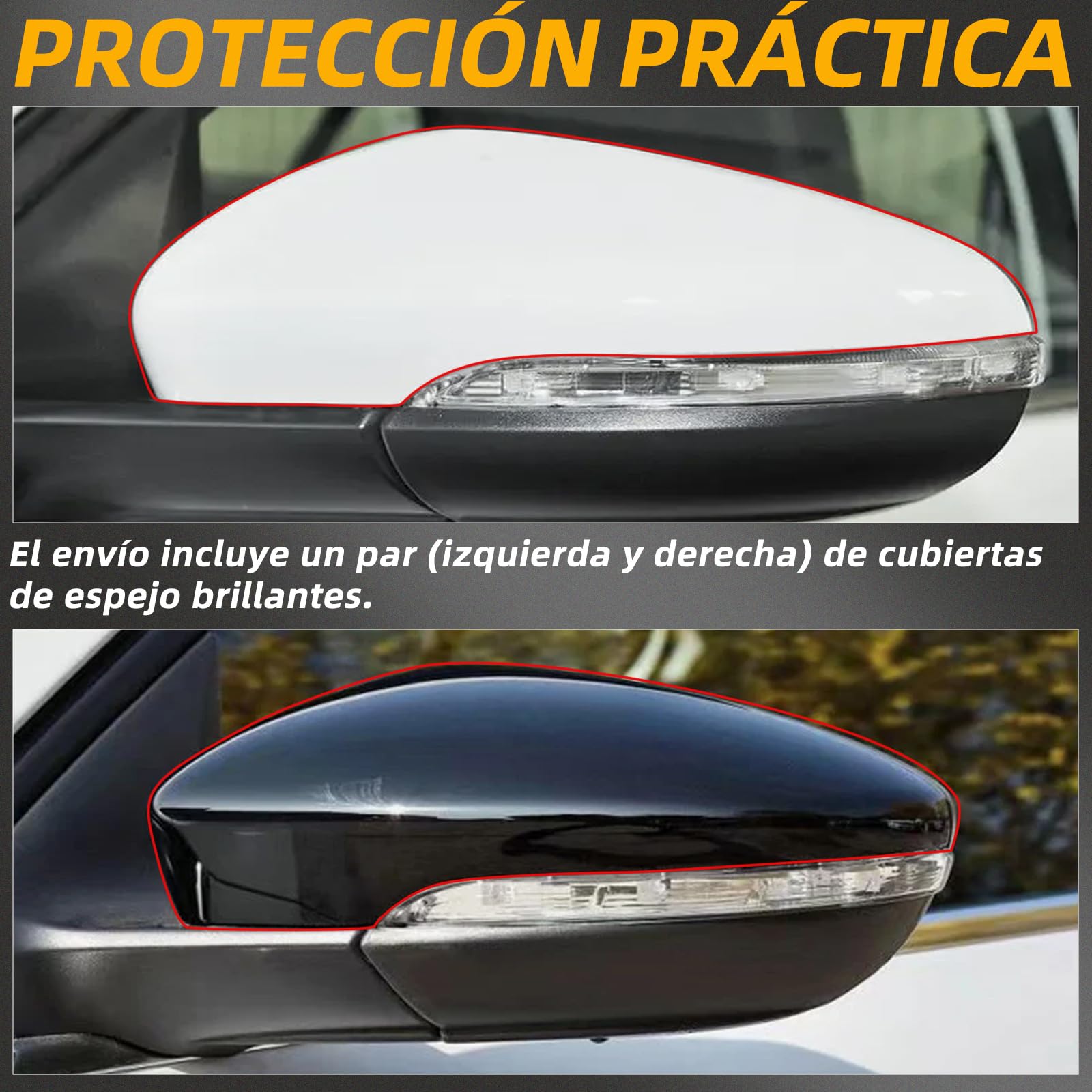 Cubierta de espejo de repuesto para Volkswagen Golf 8 MK8 (2019-2021), color negro brillante