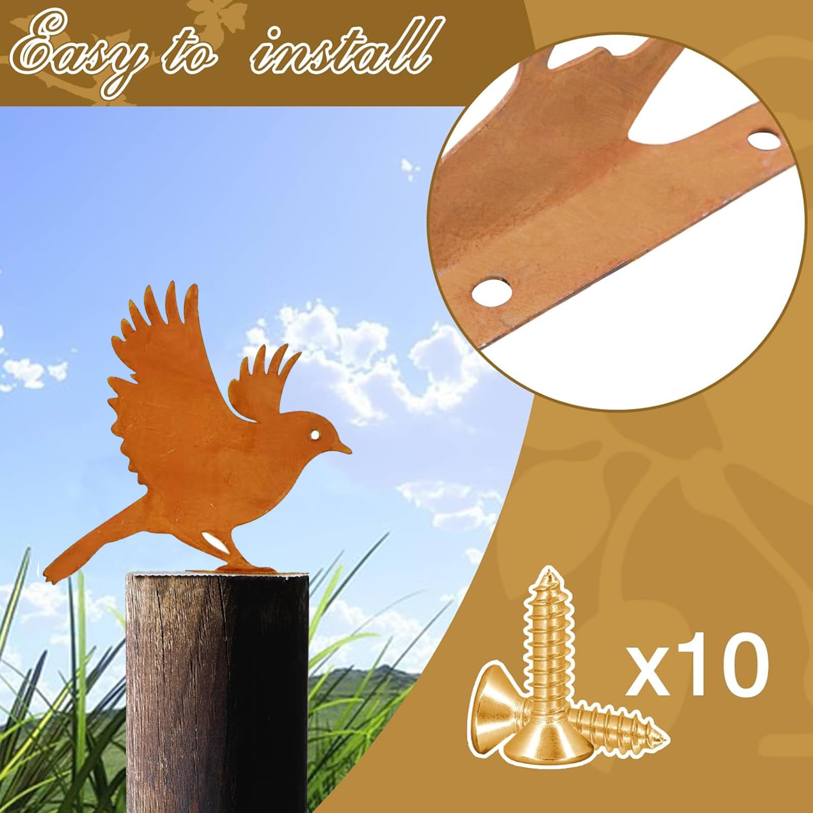 Rost Vogel Gartendeko für Draußen Rust Vögel Garten Deko Frühling,Gartenstecker Metall Roststecker Wetterfest,5er set Bird Baumstecker mit Schraube für Gartendekoration Bäume Pfähle oder Zäune