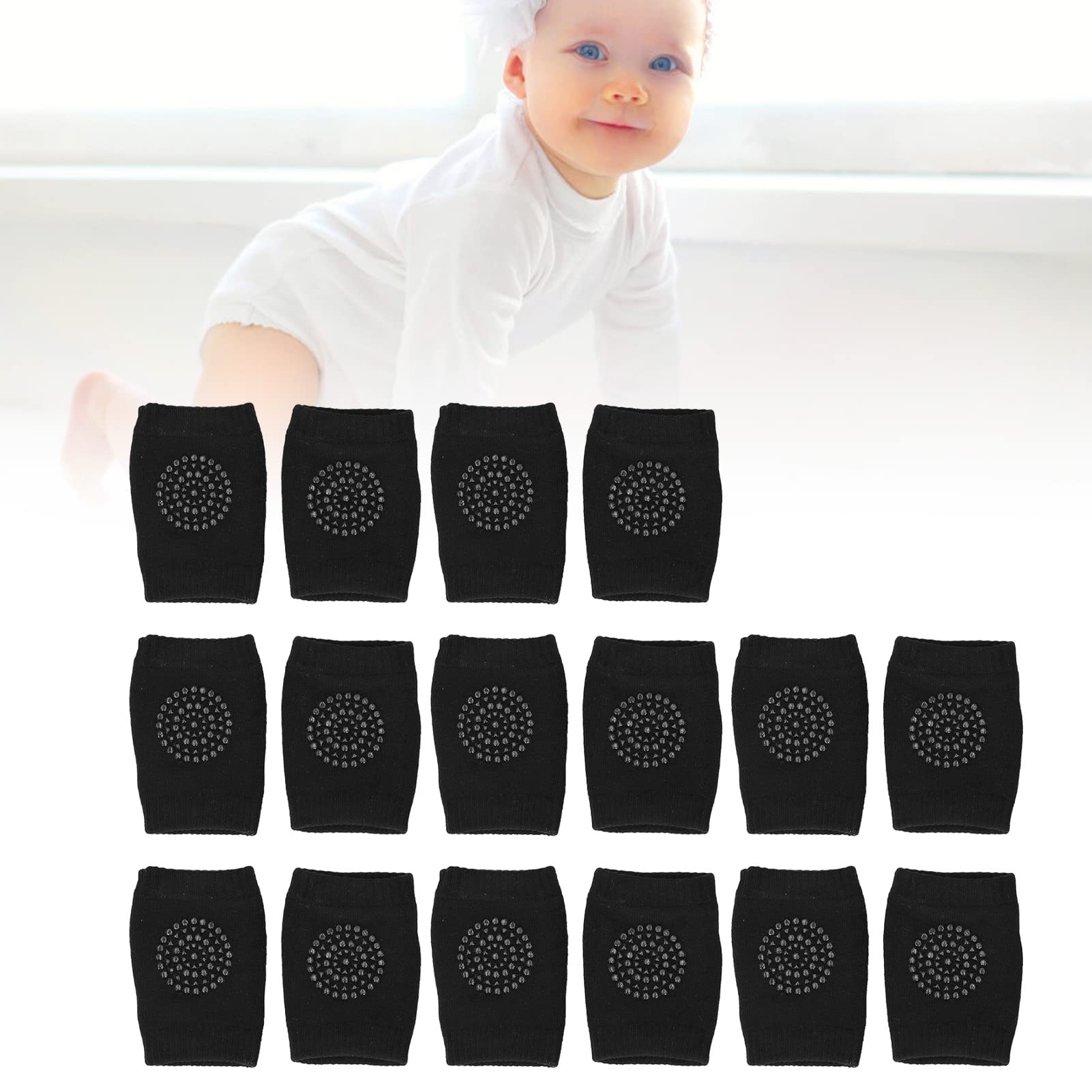 Unisex Toddler Knee Protector Cotton Safety 8 Pairs Baby Leg Knee Pads (Black)