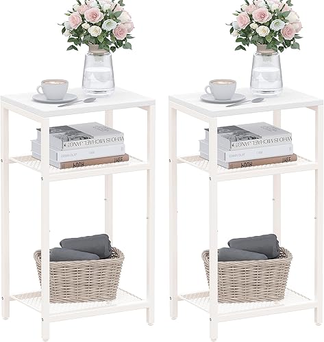 Miniatura 8 de Yifeel Juego de 2 mesas auxiliares de 3 niveles con almacenamiento, mesa de teléfono alta, mesita de noche para espacios pequeños, sala de estar,