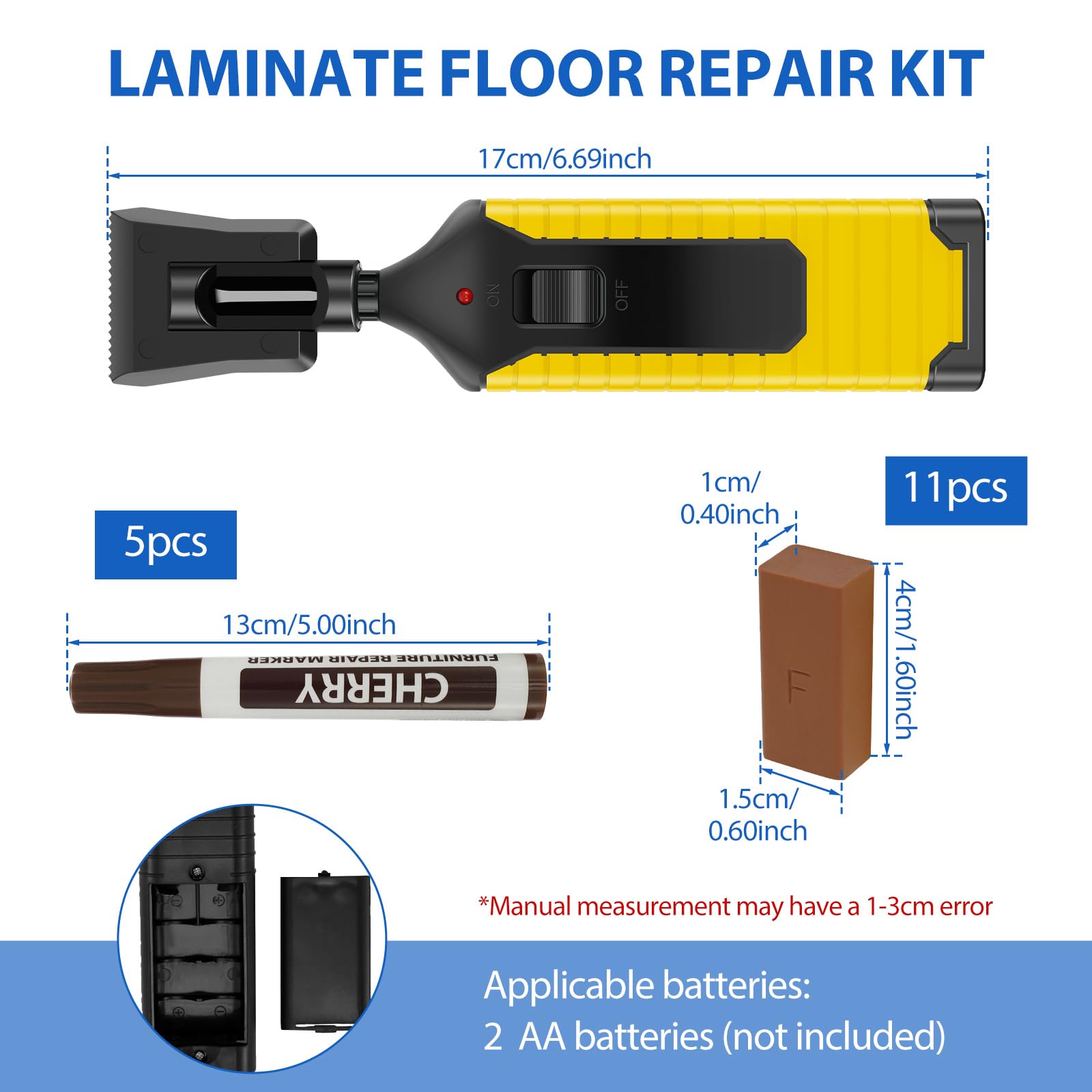 Laminate Floor Repair Kit with Heat Pen, 11 Color Wood Vinyl Floor Furniture Repair Kit Hardwood Linoleum Lvp Repair Kit Cover Scratches,Stains,Cracks,Holes for Floor,Door,Cabinet,Table,Stairs etc