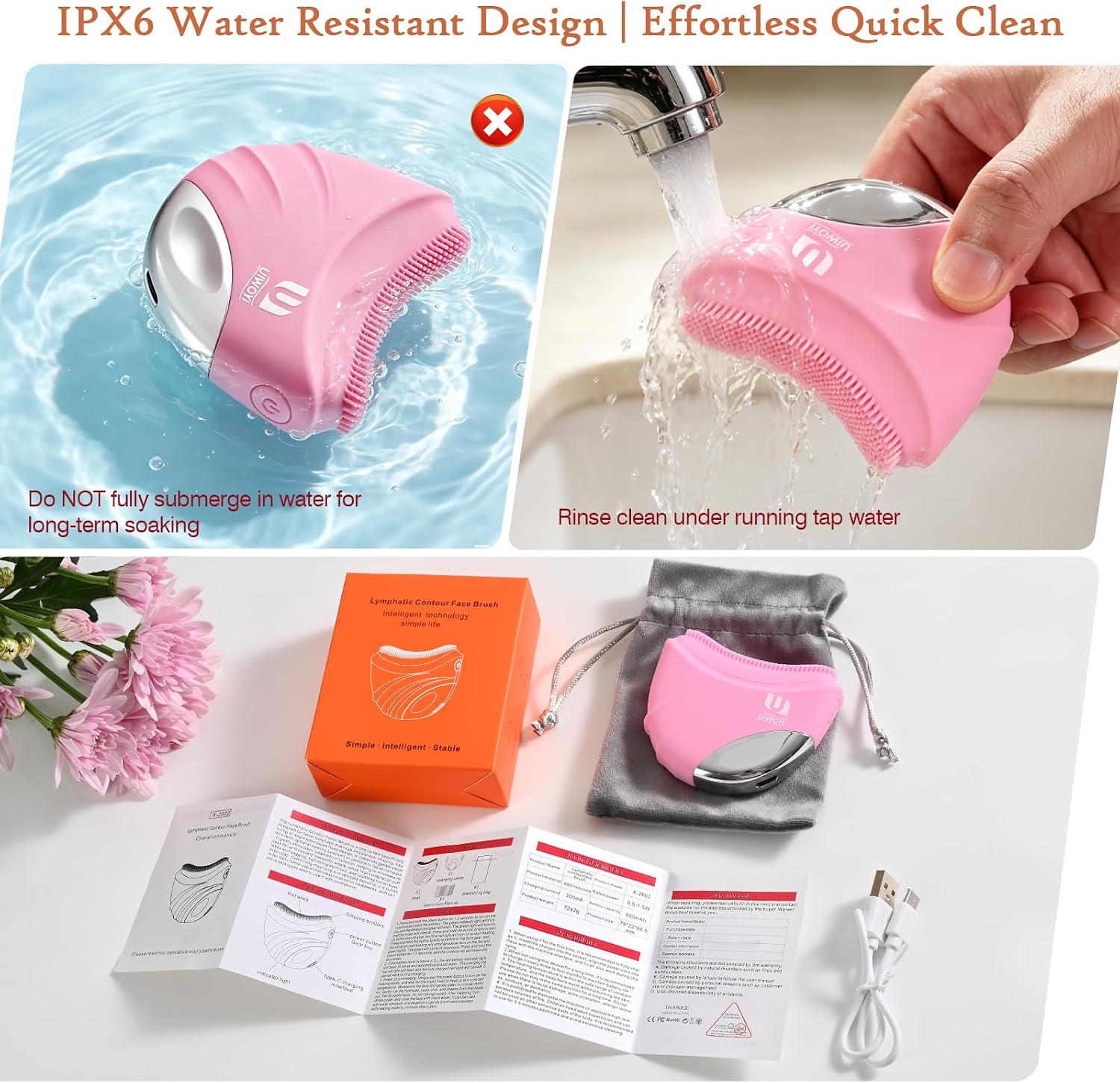 Electric Heated Lymphatic Brush with Fine Soft Silicone Bristles
