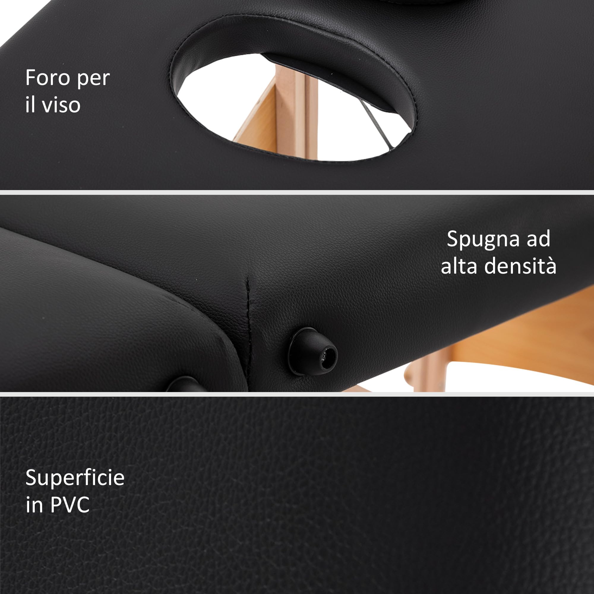 HOMCOM Lettino Massaggio Portatile ad Altezza Regolabile, Lettino da Massaggio con Borsa, Maniglia e Cuscino Rimovibile, 186x60x58-81 cm, Nero