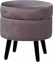 Pouf Contenitore In Velluto - Puffo Rotondo Con Piedini Legno Per Salotto