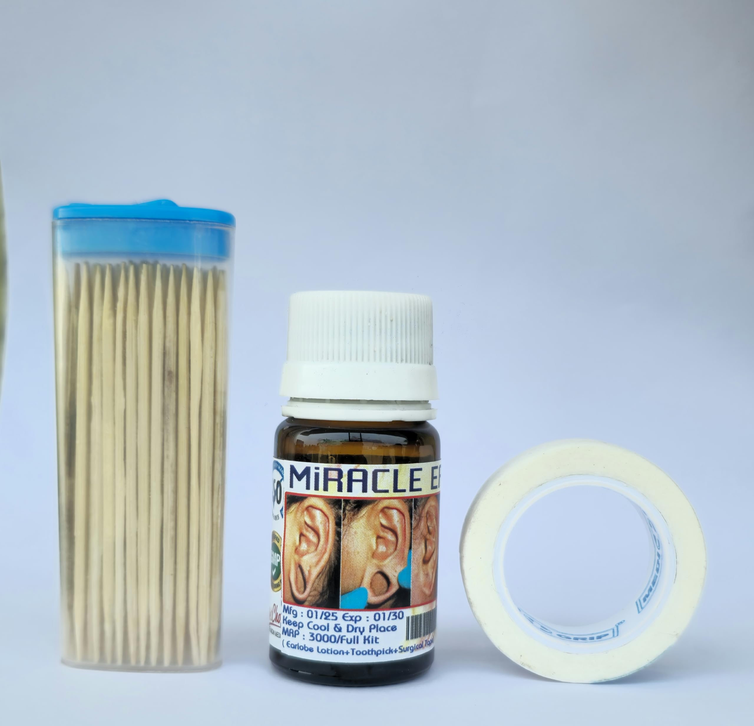 Miracle Earhole Pasting Solution Repair Kit 02 ml for 5 person use only with Cotton Swabs and Microporous Tape, Toothpick, box-image-24