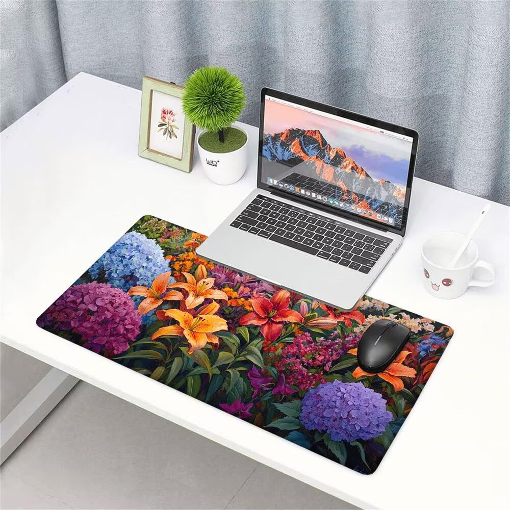 Alfombrilla de Mouse para Juegos, Colore, XXL, Antideslizante, Impermeable, Diseño de Fiore, Extendido, Grande, 1200x600x3mm, para PC, Laptop, Ufficio, Famiglia d-128