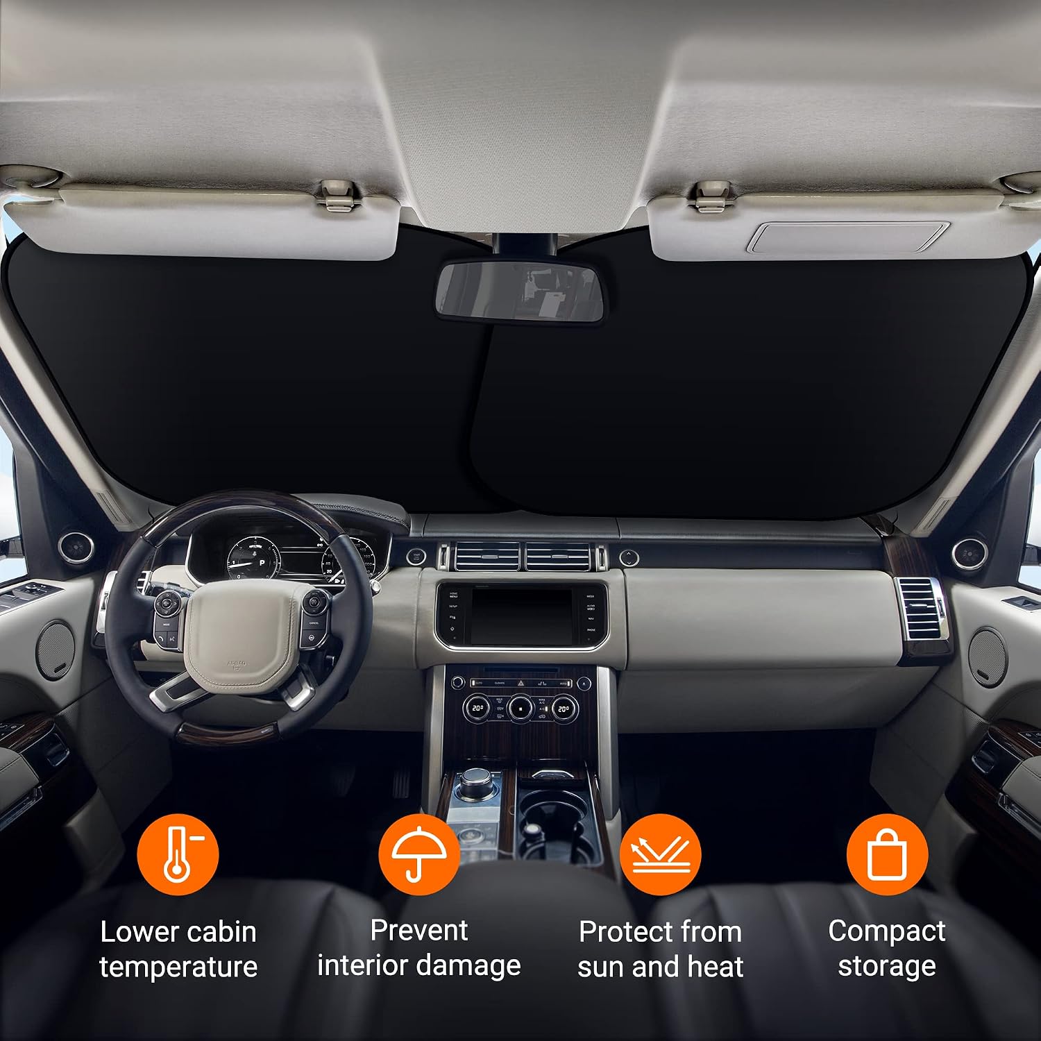 AstroAI Car Sun Shade Windshield -2 Piece Foldable Sunshade for Car Windshield Blocks Max UV Rays and Sun Heat, Titanium Silver Fabric Material, for Most Compact Sports Cars(Small 23.2 x 29.1 inches)