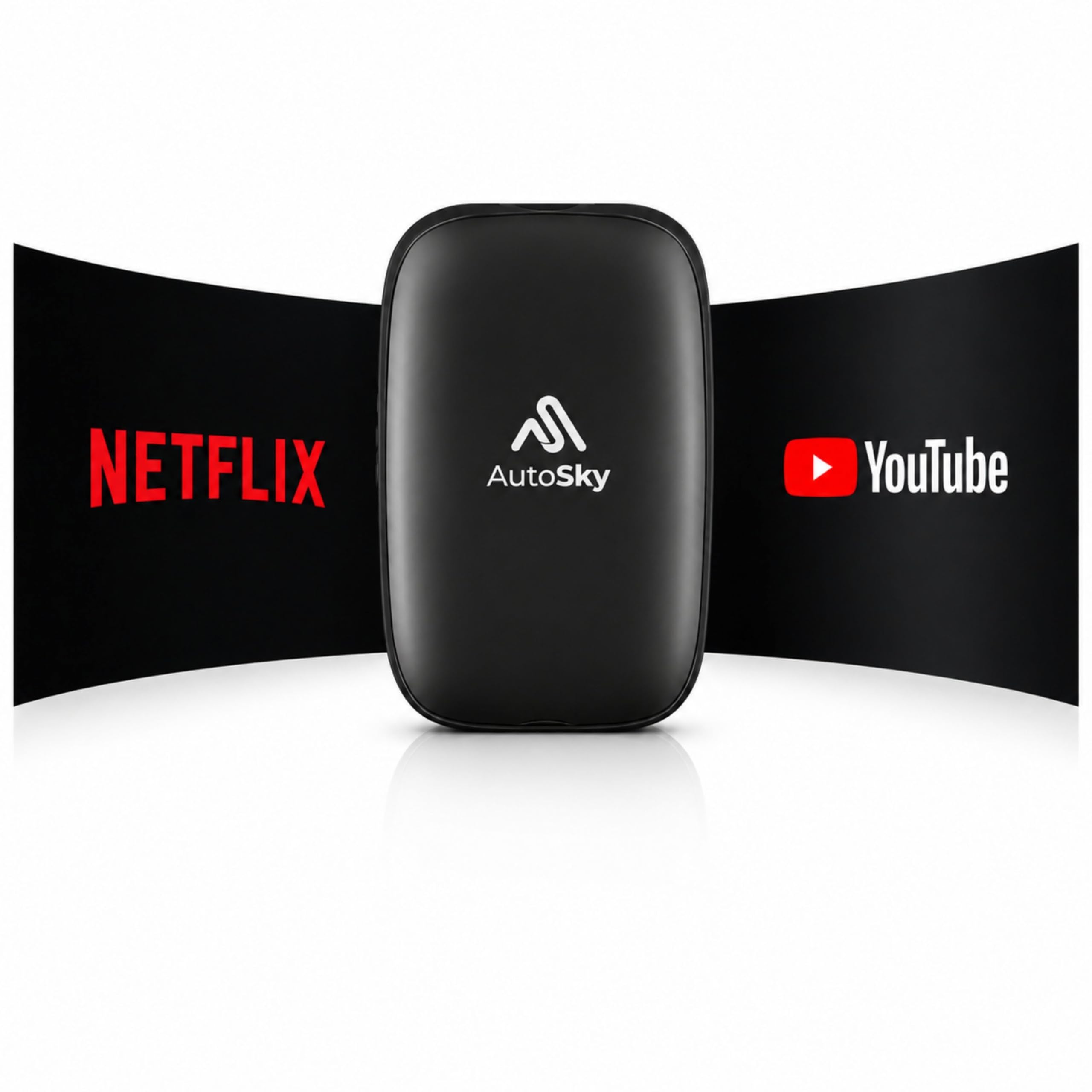 AutoSky AI Box Lite – Adaptateur sans Fil Apple CarPlay & Android Auto pour véhicules compatibles – Streaming Netflix & Youtube – Hotspot requis – Plug & Play