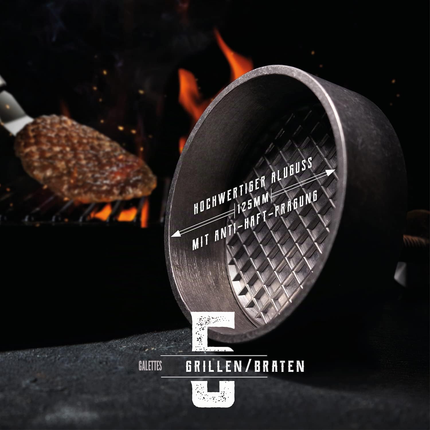 ADELMANN EDELSTAHLTECHNIK Presse-Hamburger Professionnel en Aluminium Ø 125 mm – Revêtement Anti-adhésif – Presse en Fonte d'aluminium pour Hamburger Parfait – Pattie Maker Pattie Maker Patty Former